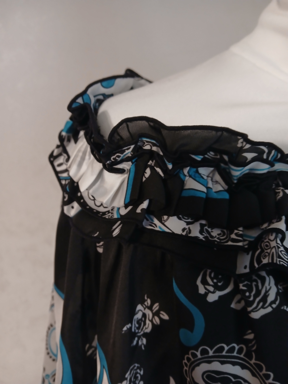 Cato Black White and Teal Paisley Off-Shoulder Tunic - Picture 2 of 7